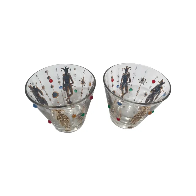 Culver Mid-Century Mardi Gras Jester With Jewels Old Fashion Glasses (Set of 2)