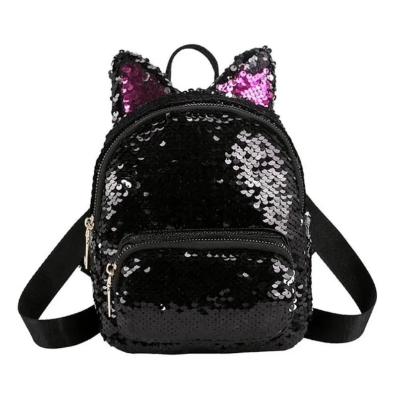 Cute Sequins Cat Ears School Zipper Backpack