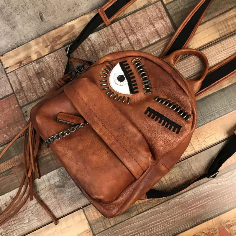 Cute Womens Small Genuine Leather Backpack Purse Trendy Backpacks for Women