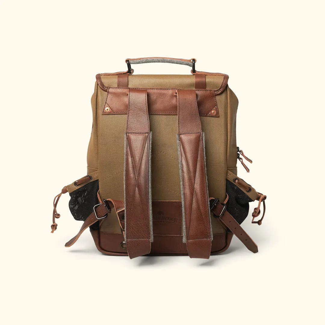 Dakota Waxed Canvas Commuter Backpack | Field Khaki w/ Chestnut Brown Leather