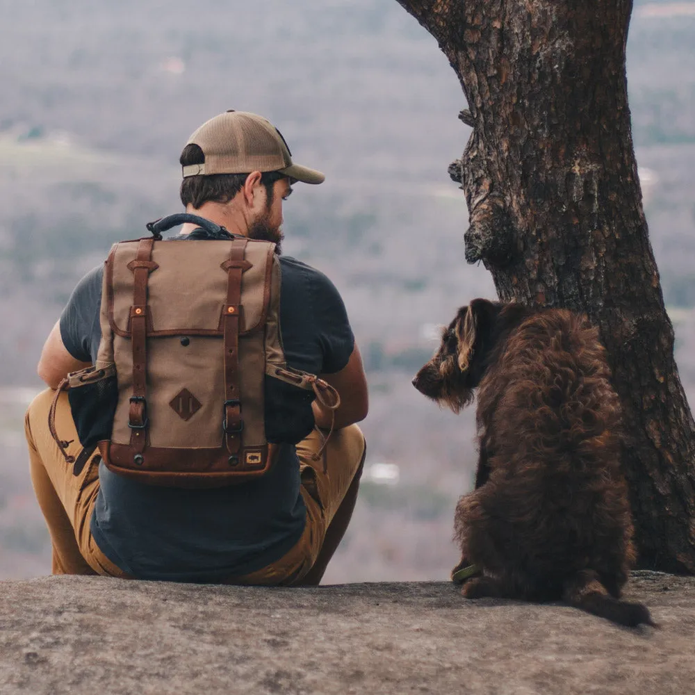 Dakota Waxed Canvas Commuter Backpack | Field Khaki w/ Chestnut Brown Leather