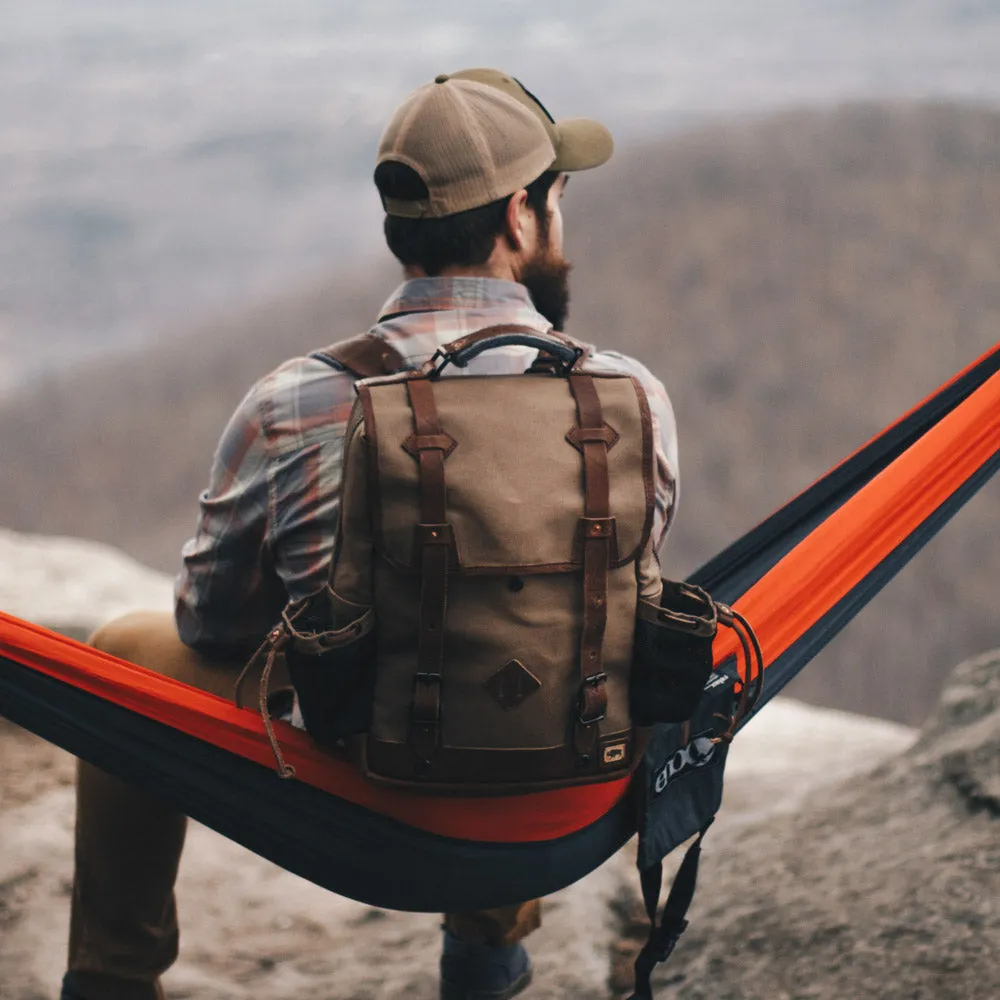 Dakota Waxed Canvas Commuter Backpack | Field Khaki w/ Chestnut Brown Leather