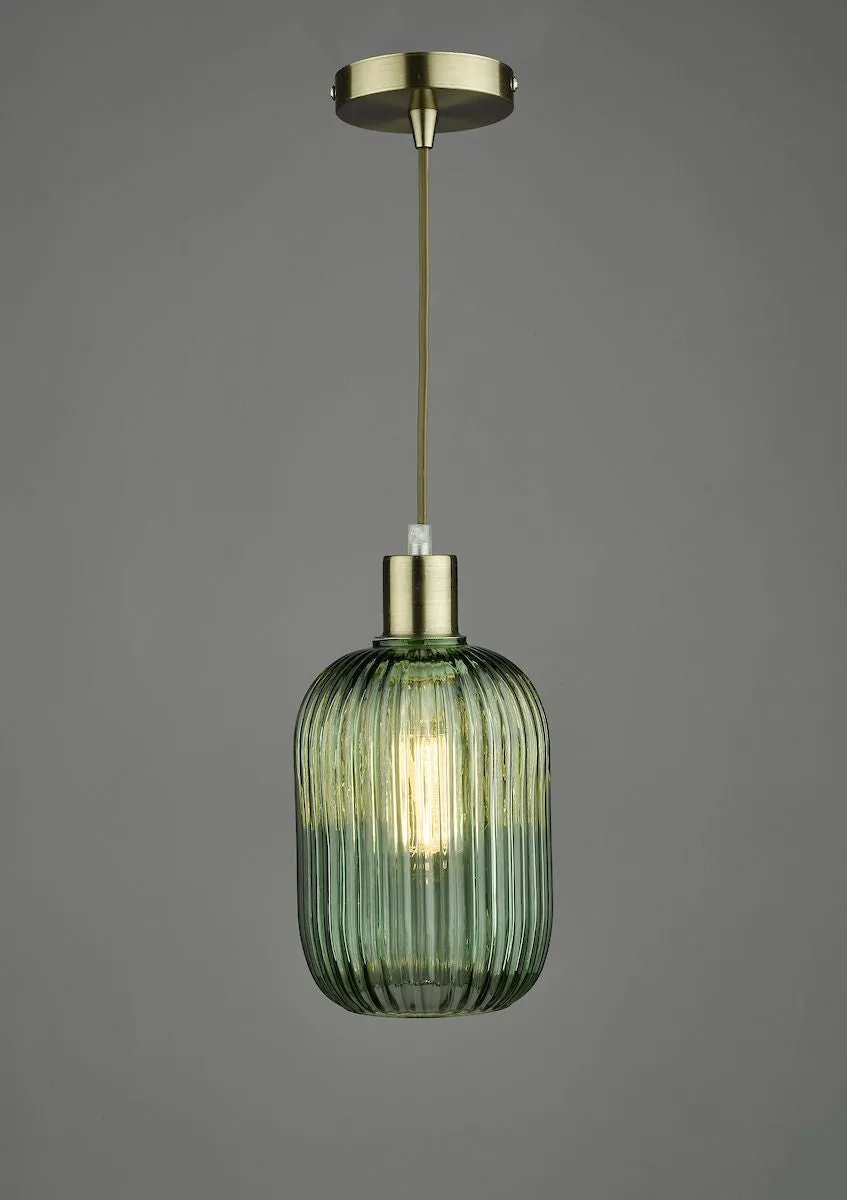 Dar SAW6524 Sawyer Easy Fit Pendant Green Ribbed Glass