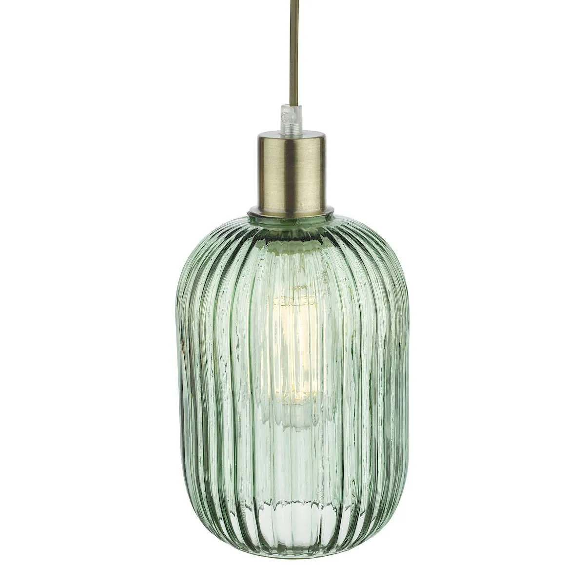 Dar SAW6524 Sawyer Easy Fit Pendant Green Ribbed Glass