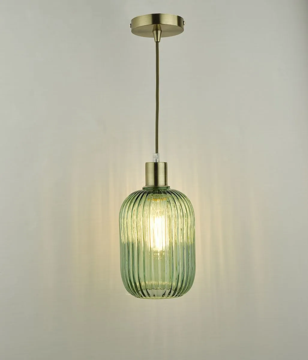 Dar SAW6524 Sawyer Easy Fit Pendant Green Ribbed Glass