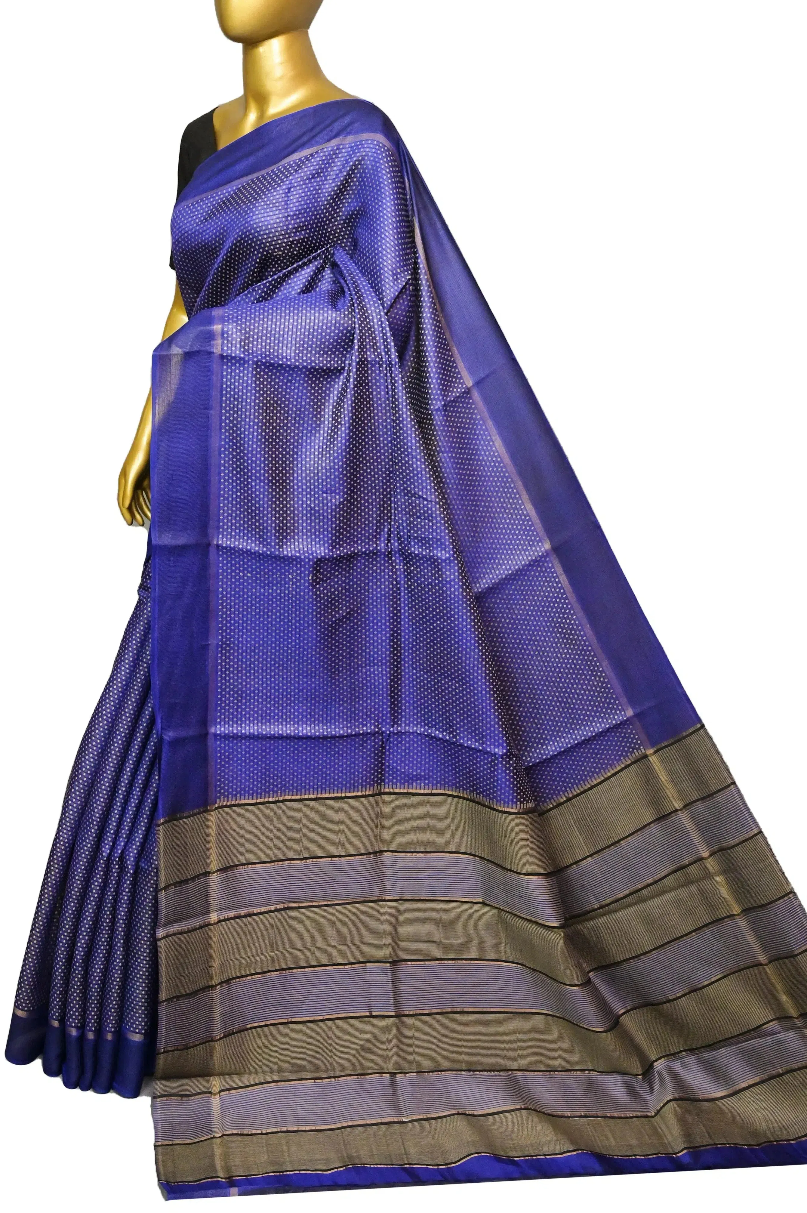 Dark Blue Color Pure Tussar Silk Saree with Allover Weaving