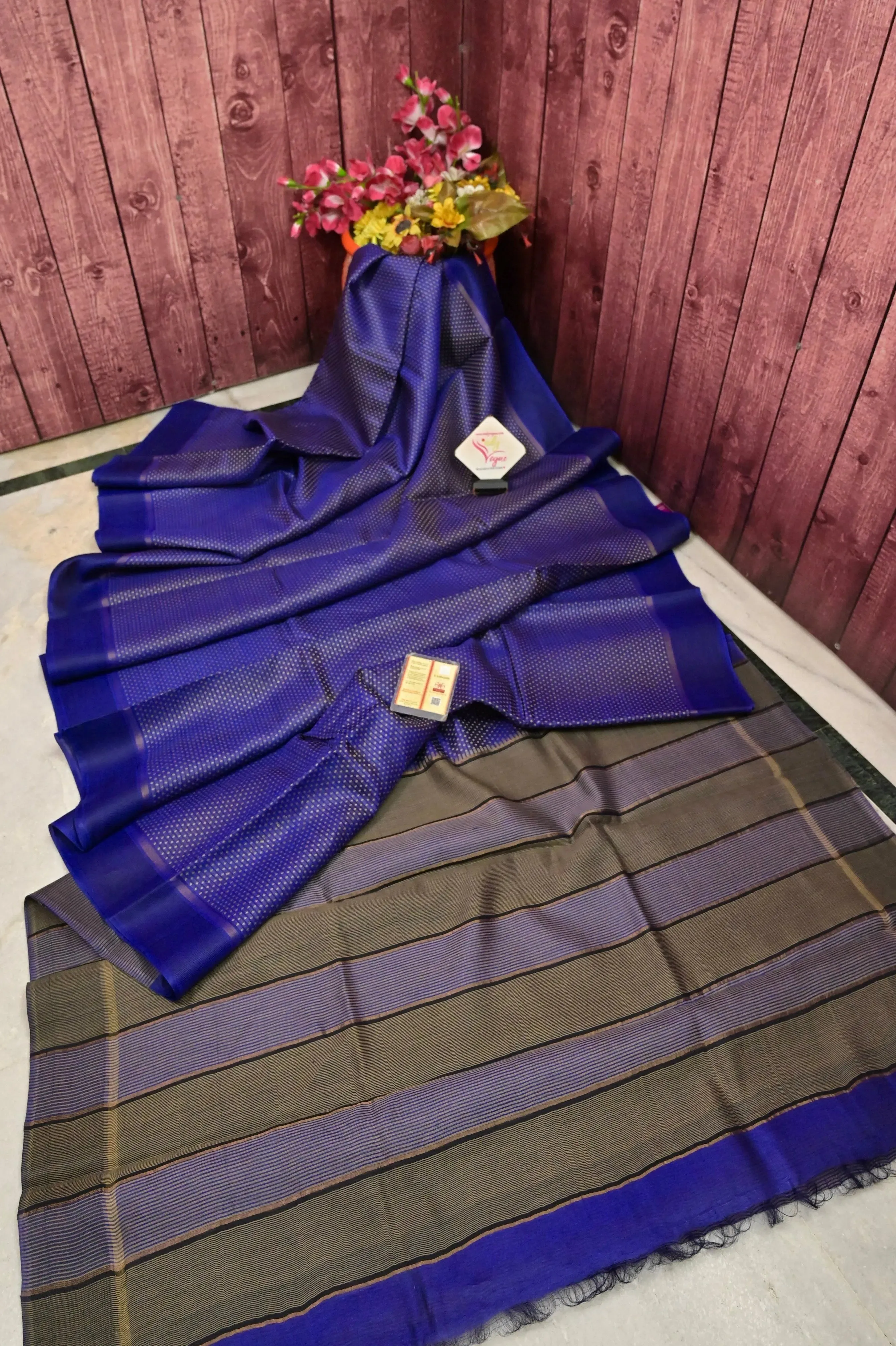 Dark Blue Color Pure Tussar Silk Saree with Allover Weaving