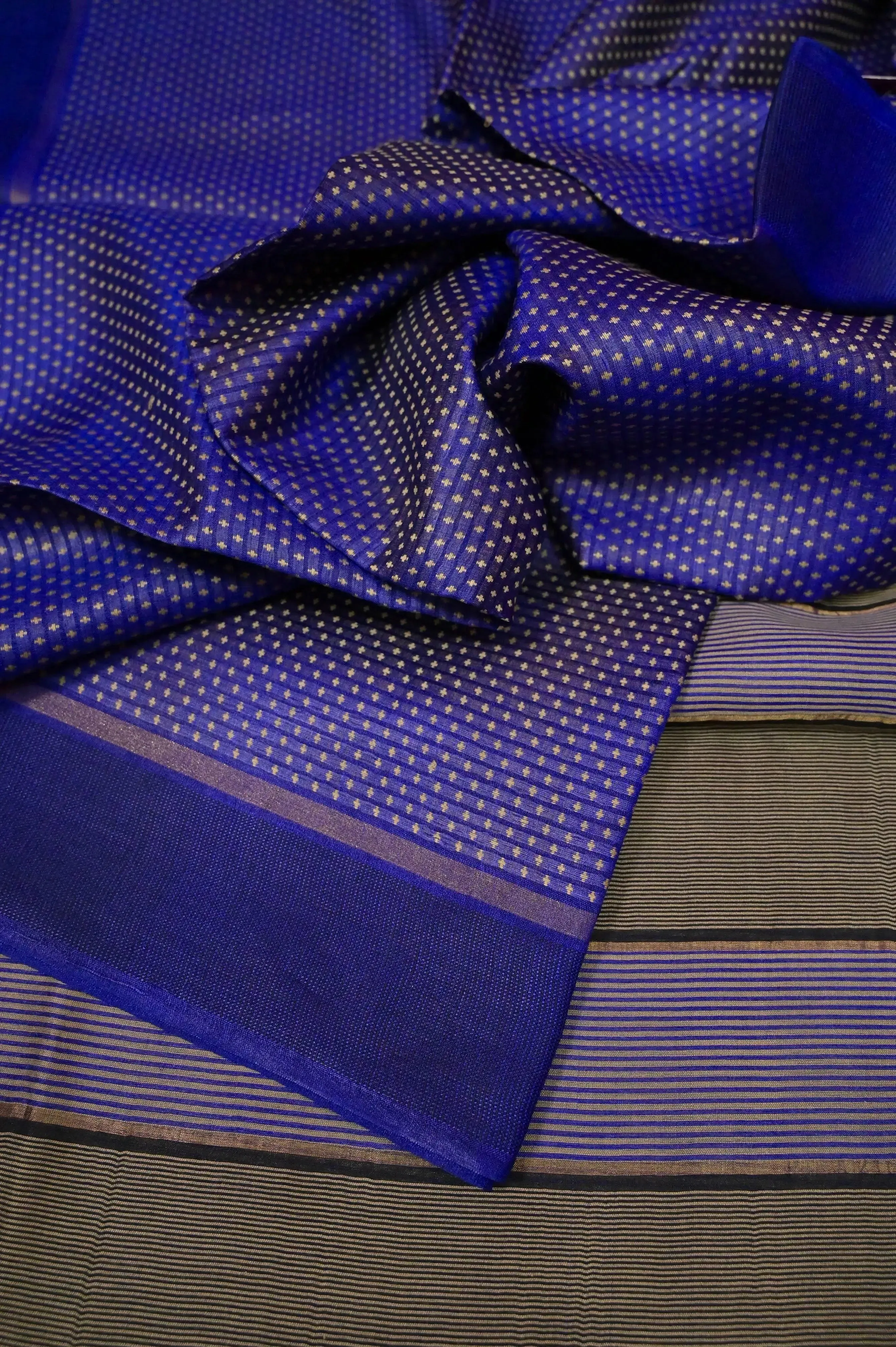 Dark Blue Color Pure Tussar Silk Saree with Allover Weaving