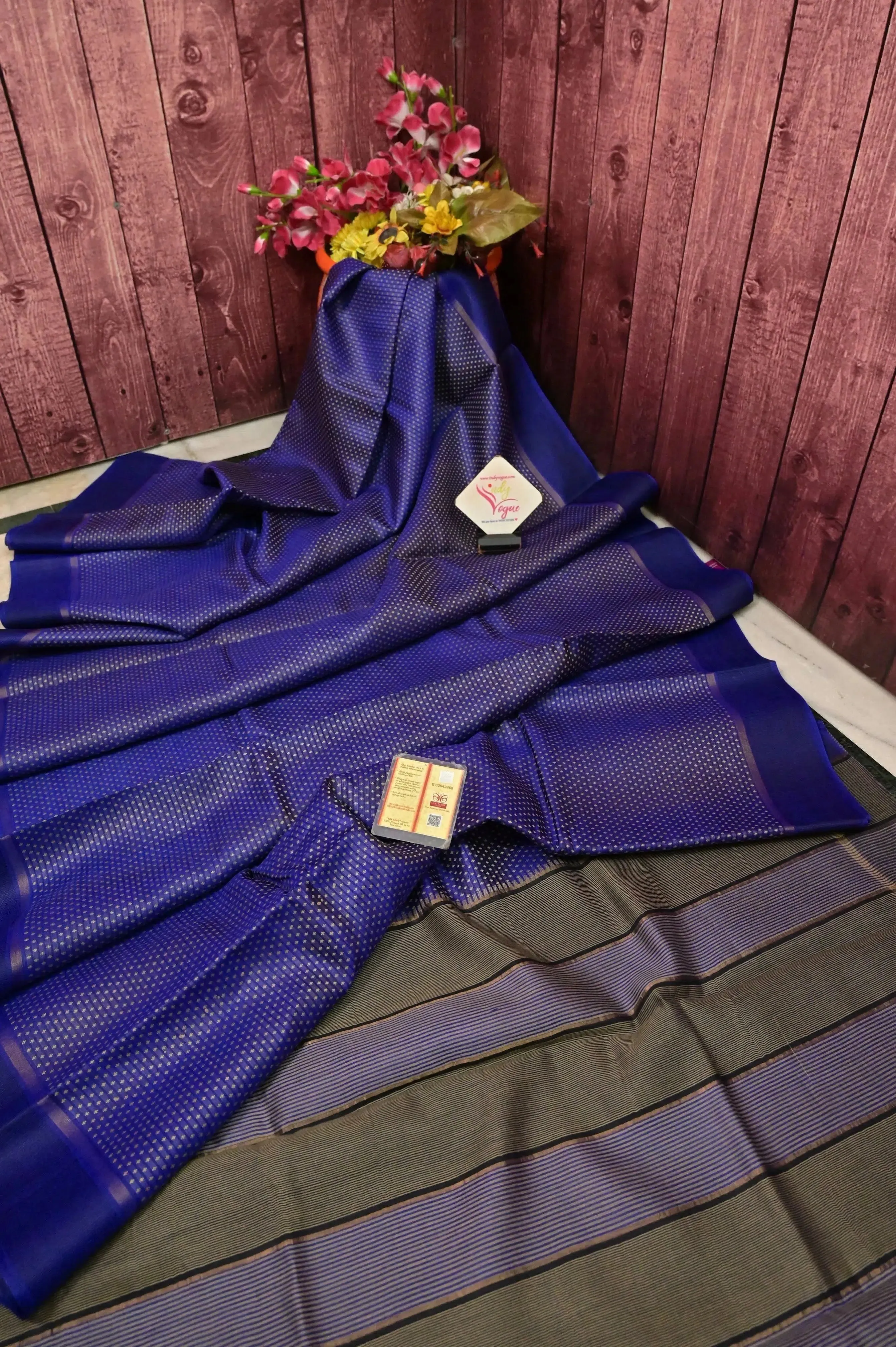 Dark Blue Color Pure Tussar Silk Saree with Allover Weaving