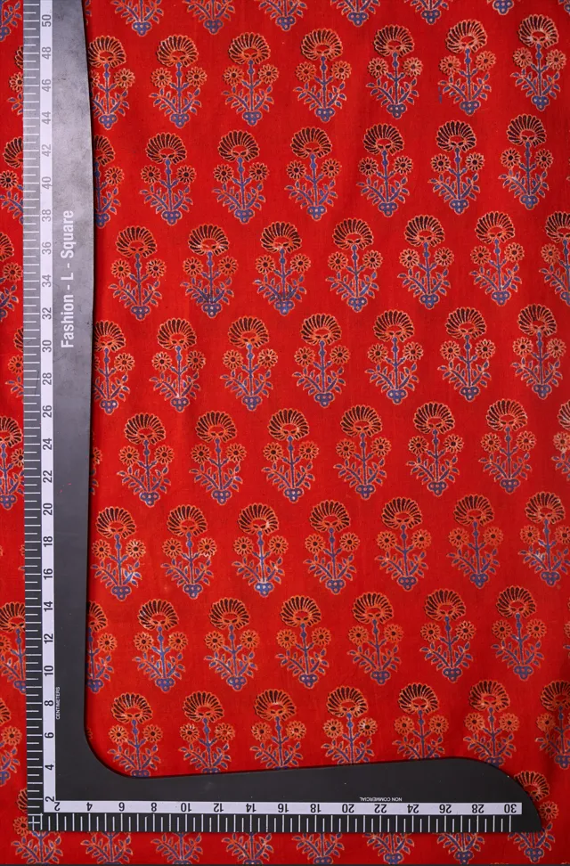 Deep Orange Butti Pattern Printed Summer Pure Cotton Fabric