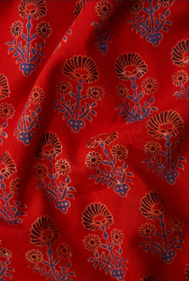 Deep Orange Butti Pattern Printed Summer Pure Cotton Fabric