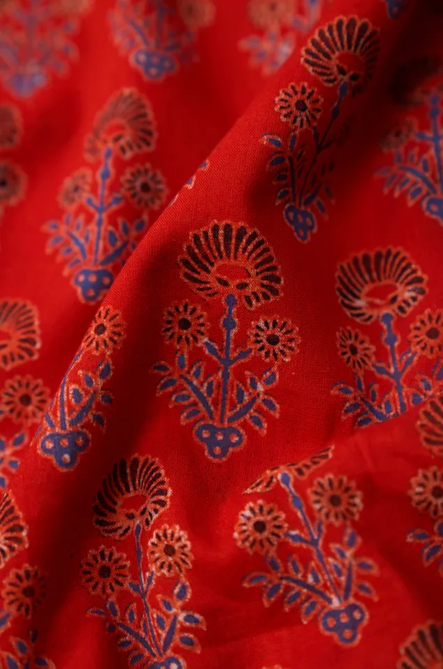 Deep Orange Butti Pattern Printed Summer Pure Cotton Fabric