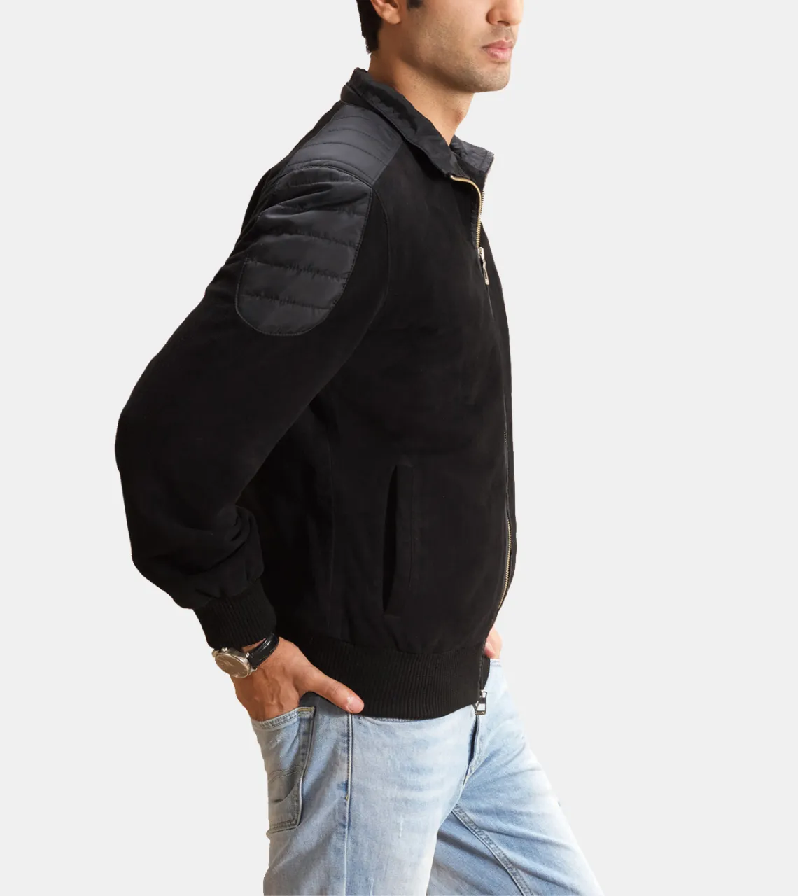 Denver Men's Black Suede Quilted Leather Jacket