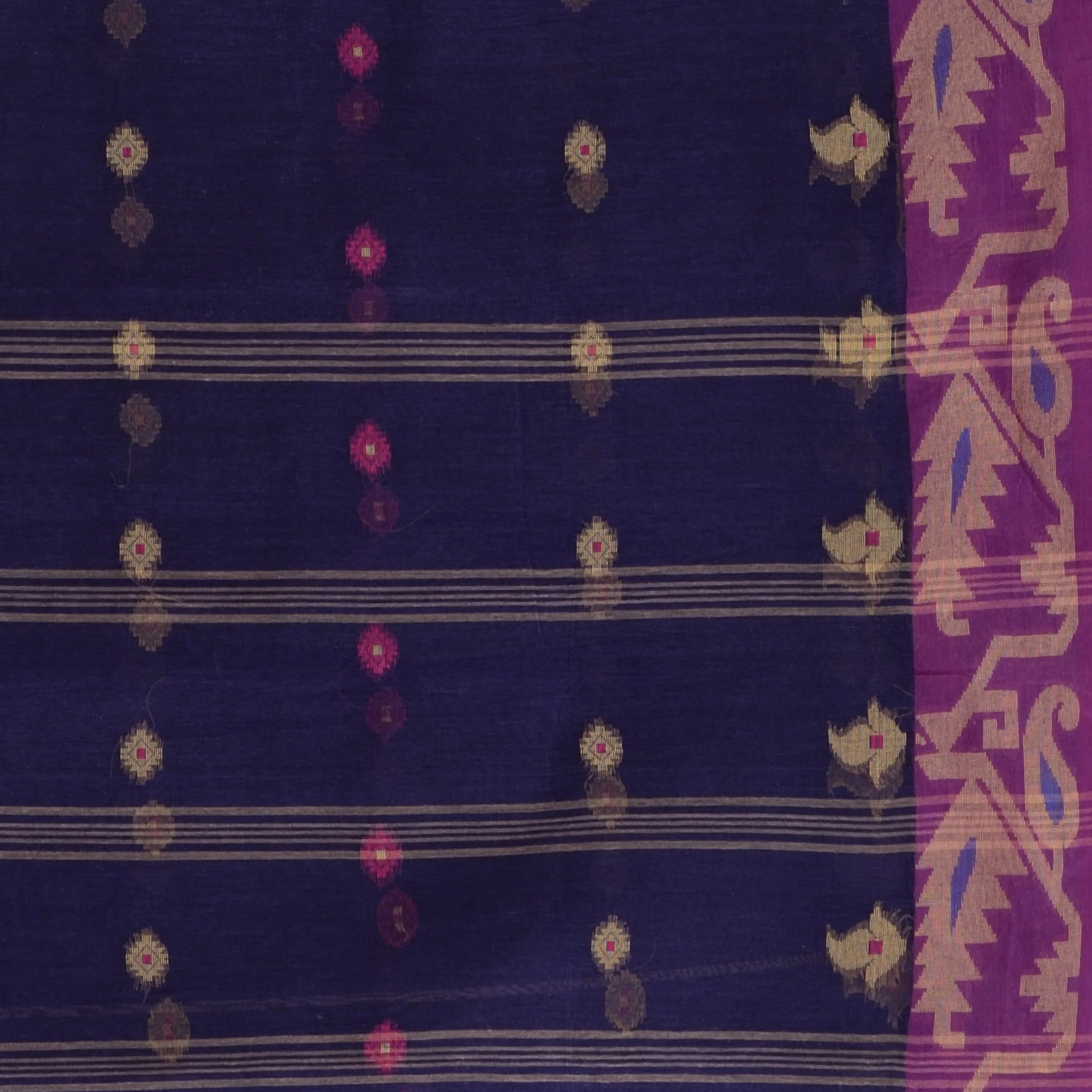 Desh Bidesh Woven Handloom Pure Cotton Saree (Blue)