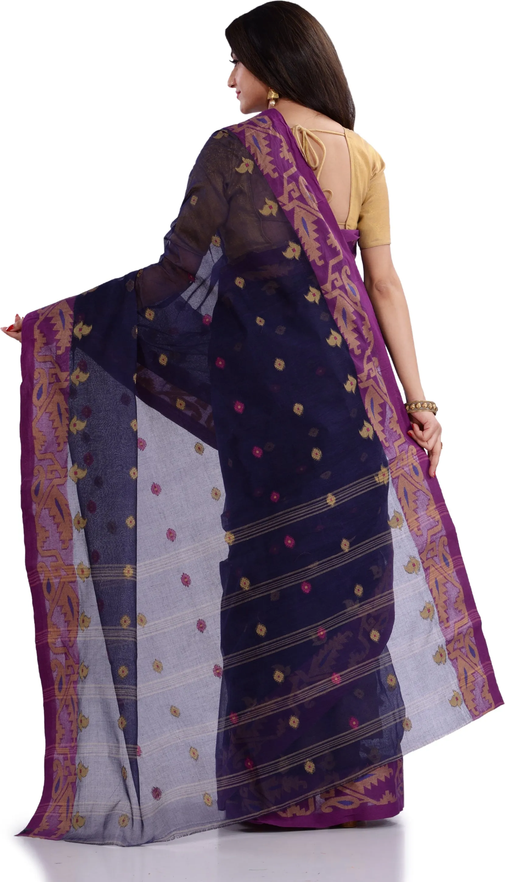 Desh Bidesh Woven Handloom Pure Cotton Saree (Blue)