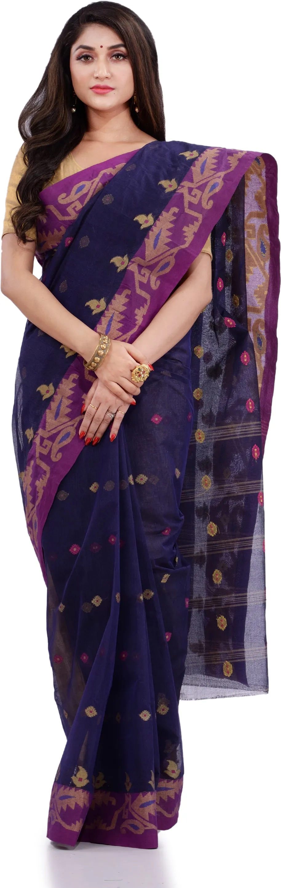 Desh Bidesh Woven Handloom Pure Cotton Saree (Blue)