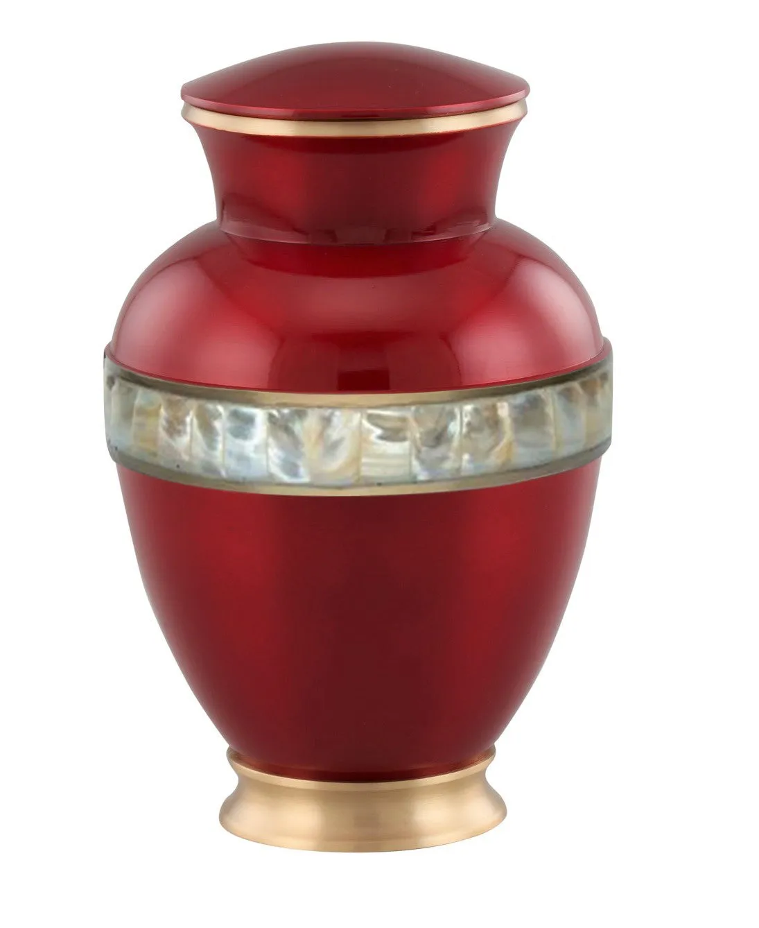 Divine Red Adult sized Urn with Mother of Pearl Band - Red