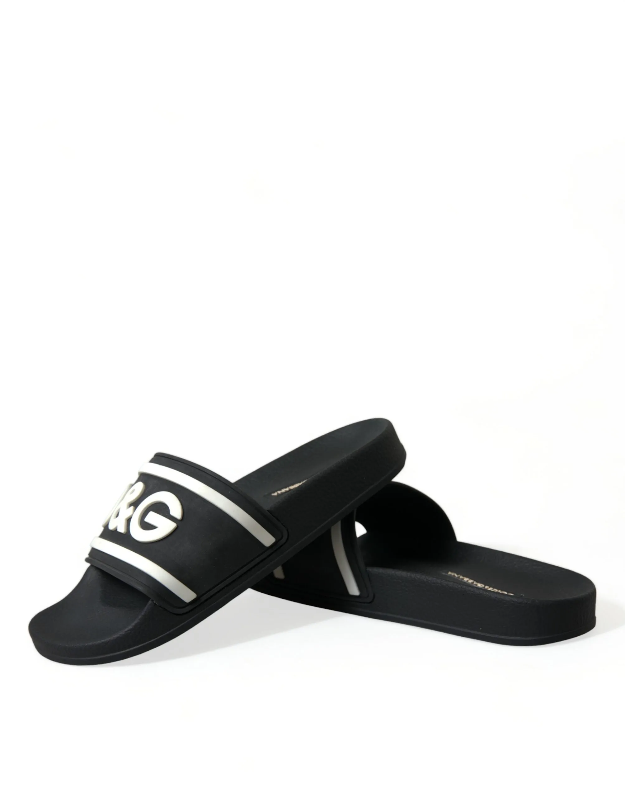 Dolce & Gabbana Chic Logo-Embossed Black Slides for Elegant Comfort