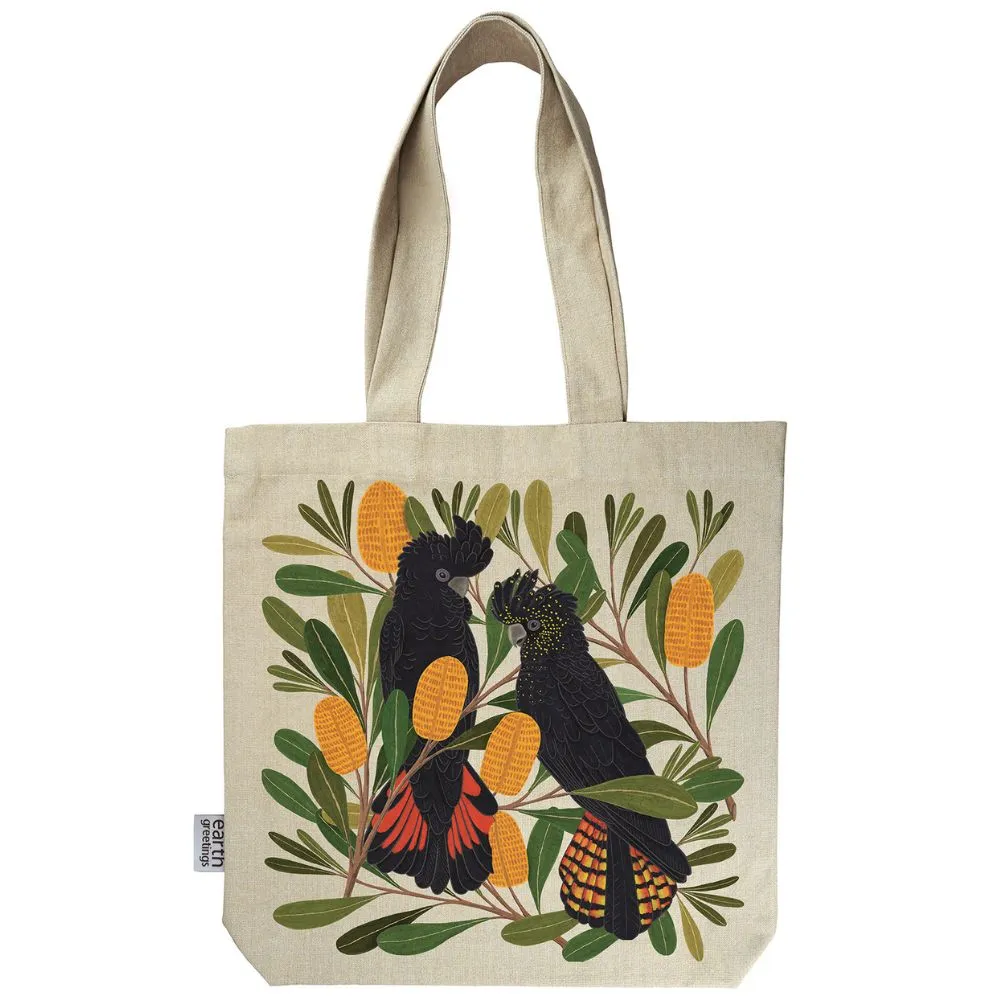 Earth Greetings Organic Cotton Tote Bag with Inner Pocket - Cockatoos & Banksia