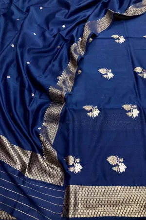 Elegant Blue Banarasi Silk Suit with Kadwa Weave