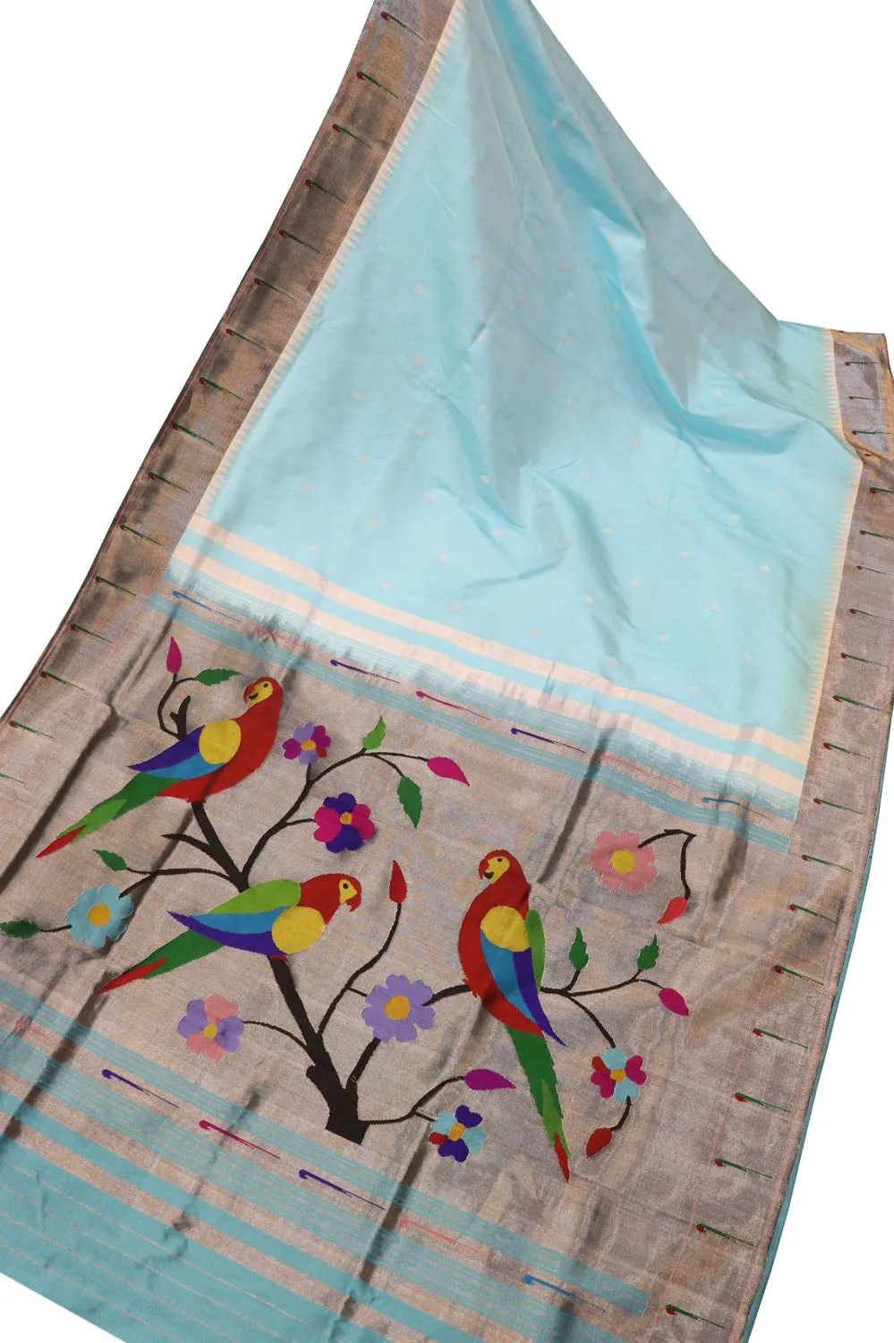 Elegant Blue Paithani Silk Parrot Design Saree with Muniya Border