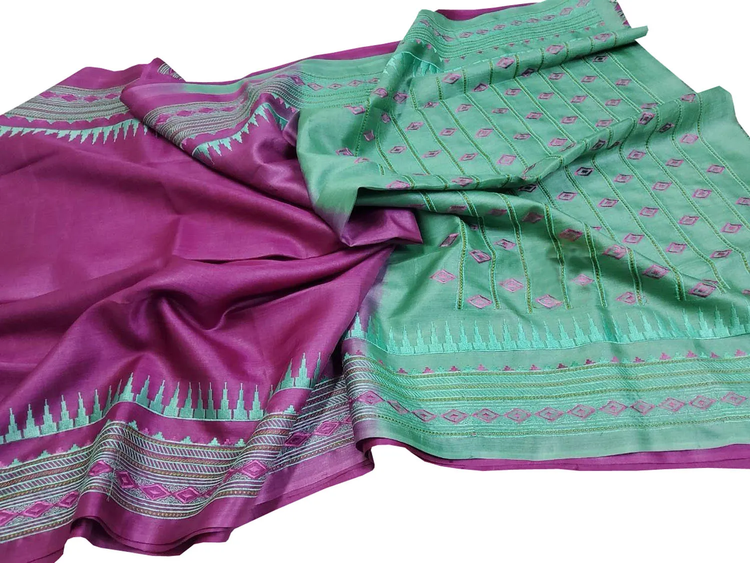 Elegant Pink Moonga Tussar Silk Embroidered Saree