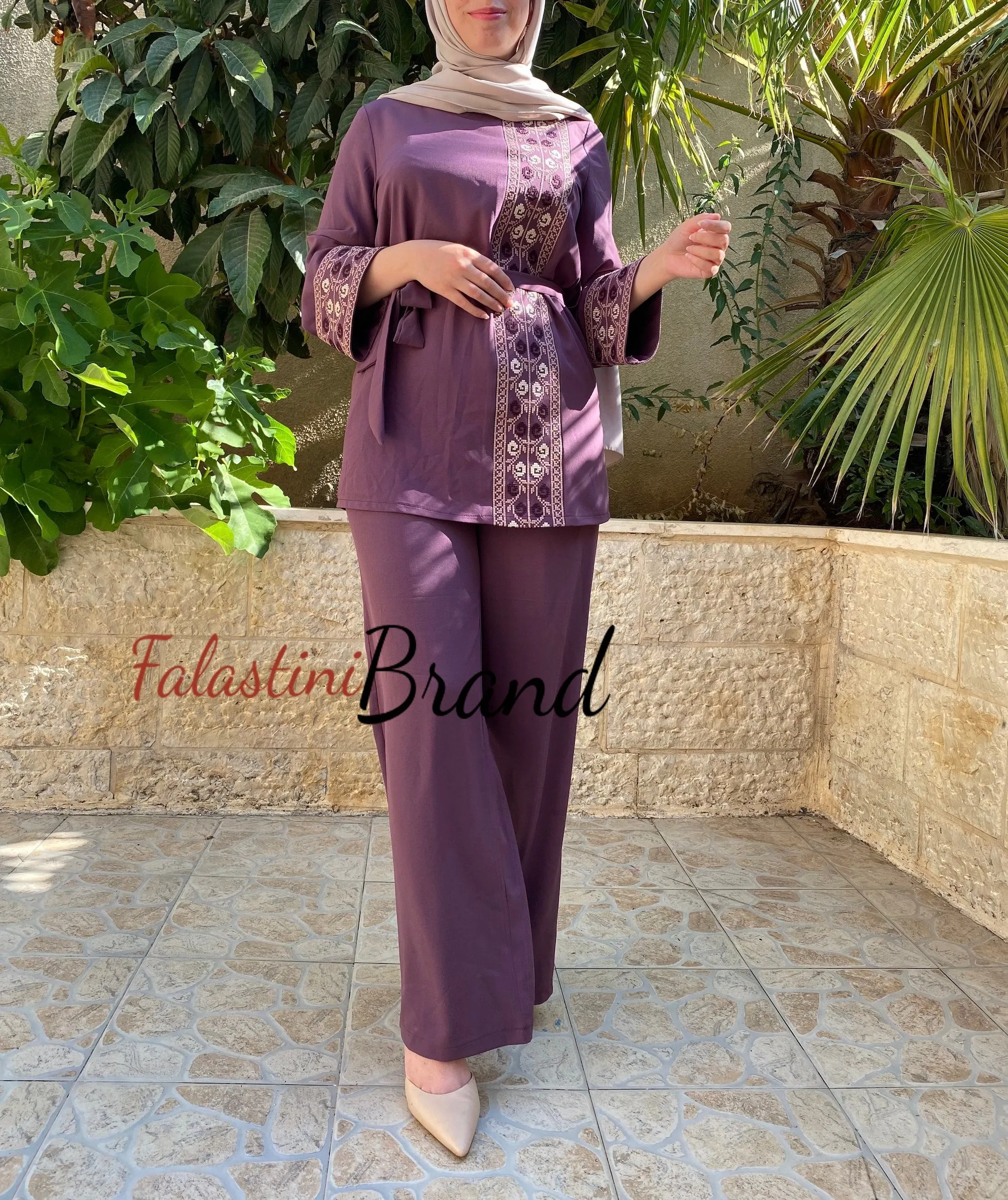 Elegant Pink Purplish Embroidered Suit