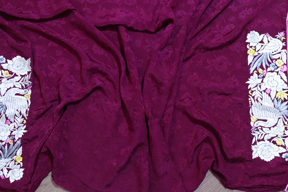 Elegant Purple Hand Embroidered Parsi Gara Crepe Saree