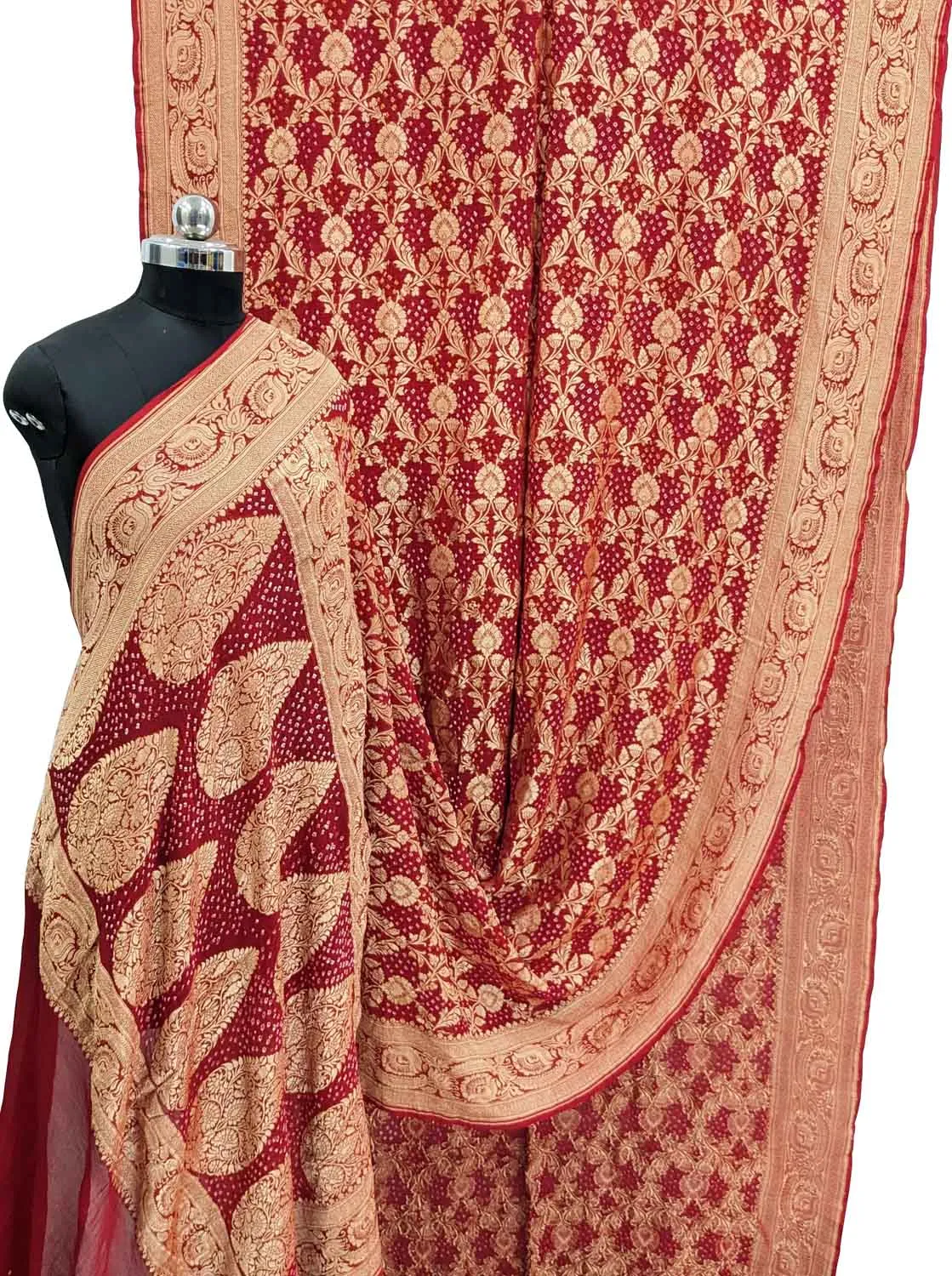 Elegant Red Banarasi Bandhani Georgette Saree: A Timeless Classic