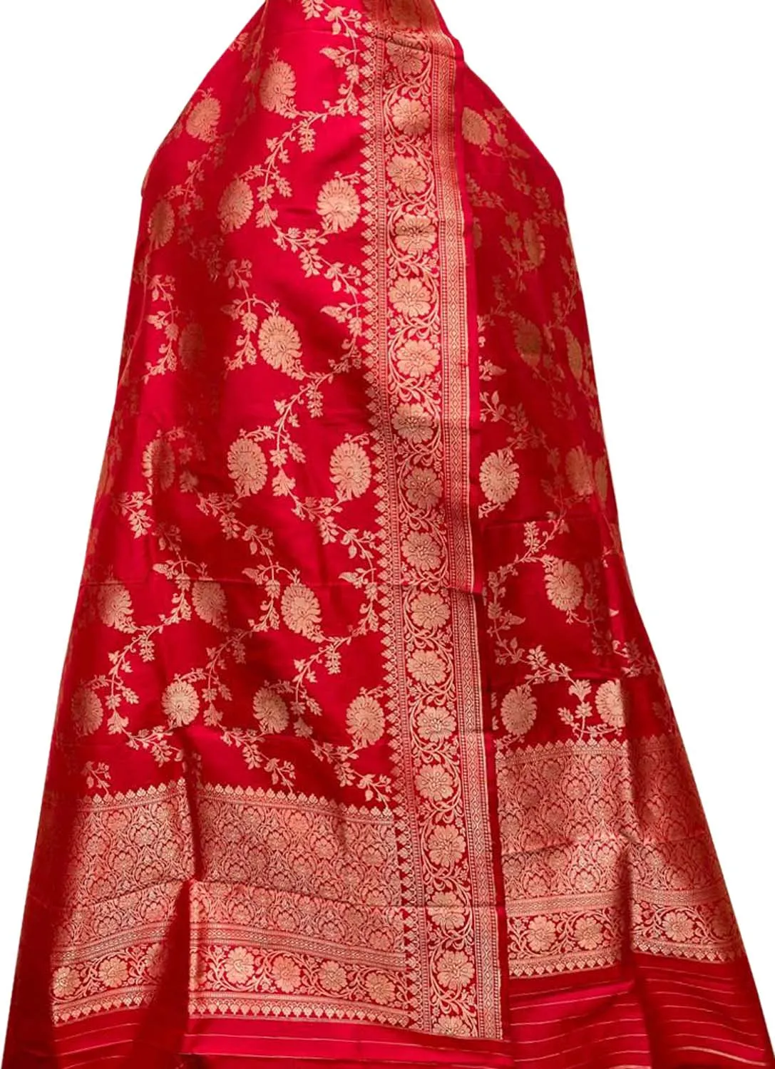 Elegant Red Banarasi Handloom Pure Katan Silk Dupatta