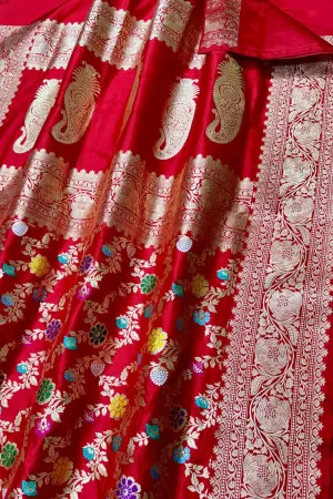 Elegant Red Banarasi Silk Meenakari Saree