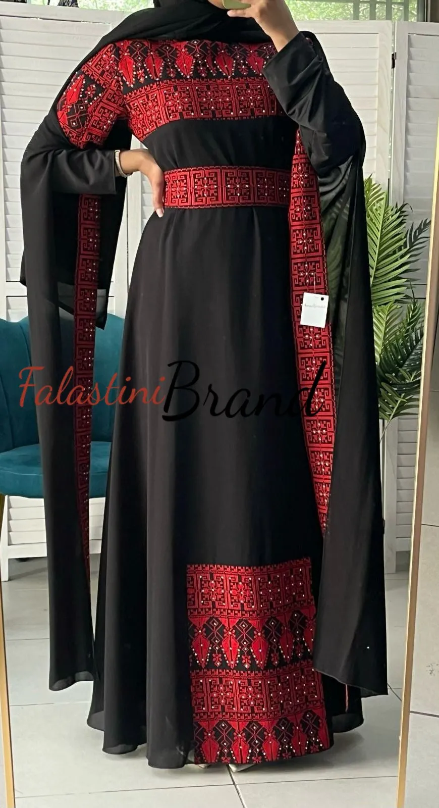 Elegant Royal Black and Red Embroidered Dress