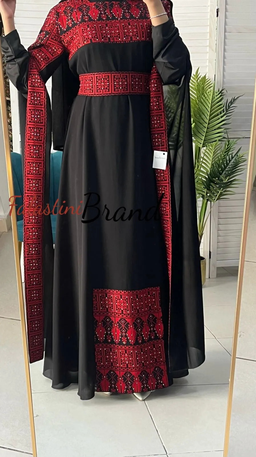 Elegant Royal Black and Red Embroidered Dress