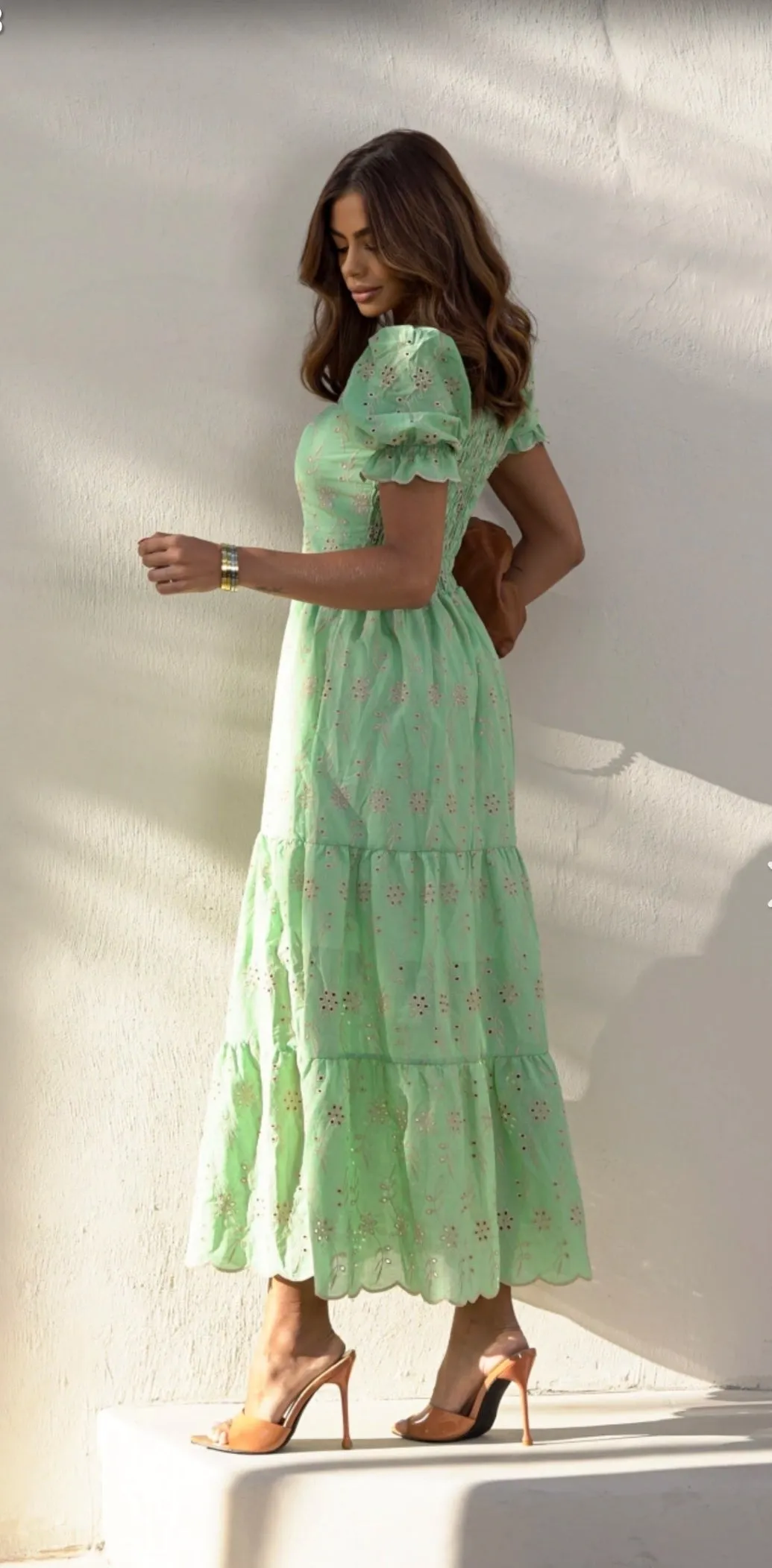 Embroidered Laise Dress (Mint Green)