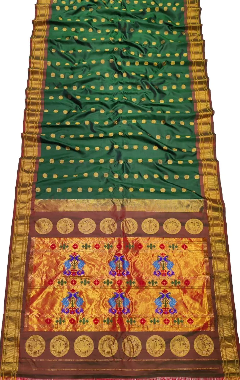 Ethically Made Green Handloom Paithani Silk Peacock Design Saree