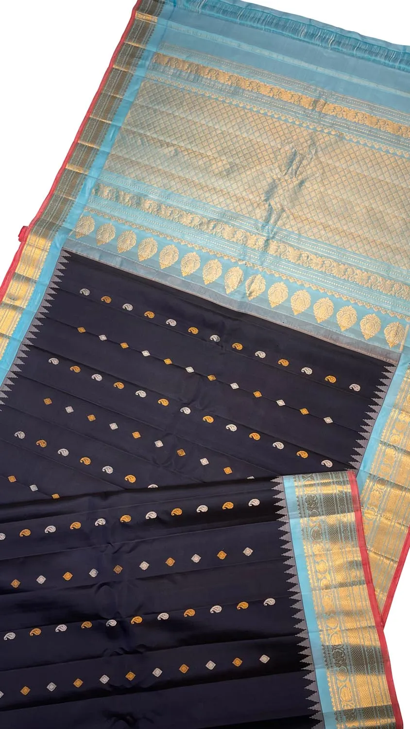 Exquisite Black Gadwal Handloom Pure Silk Saree