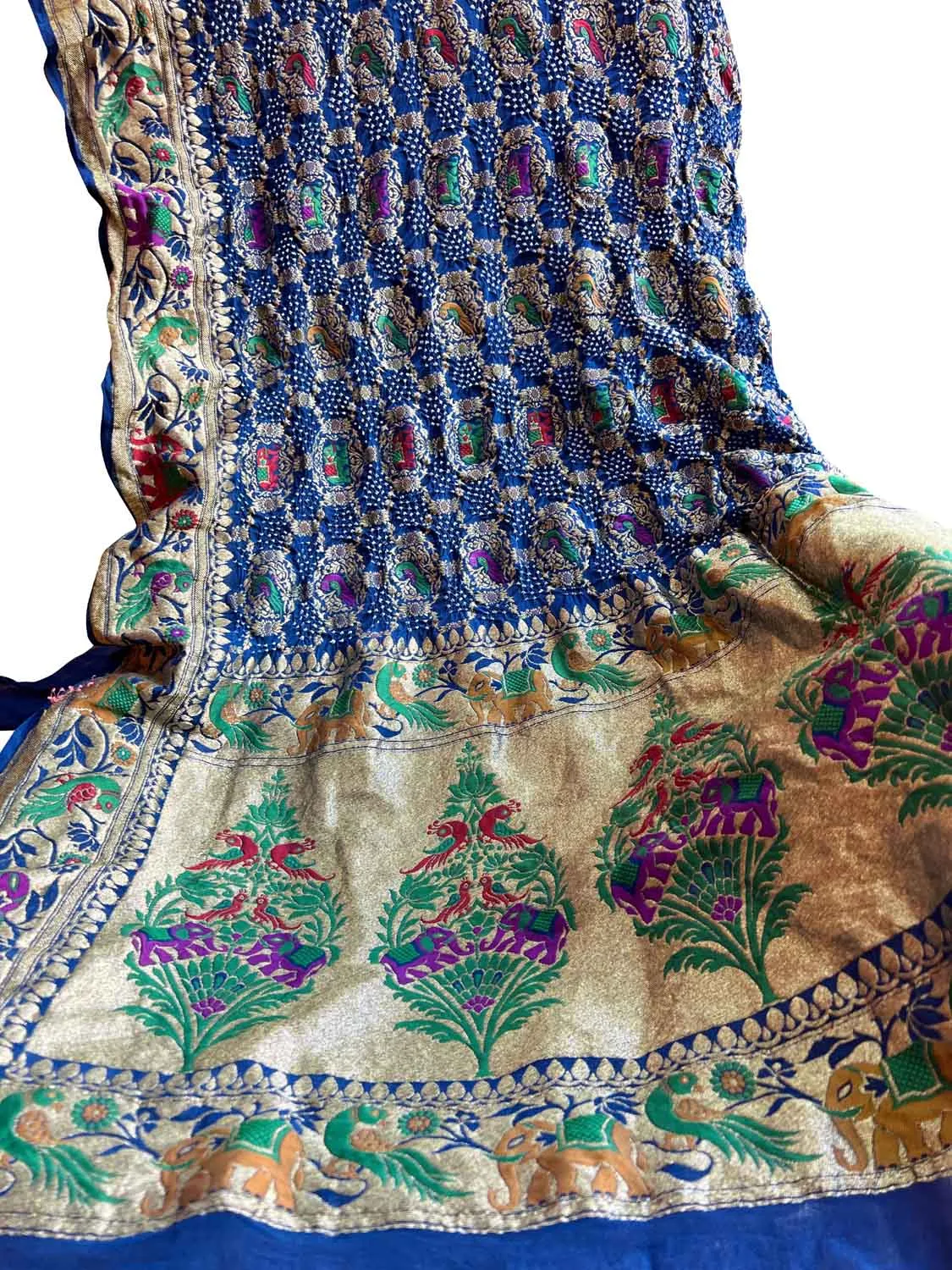 Exquisite Blue Banarasi Bandhani Georgette Dupatta: Timeless Elegance