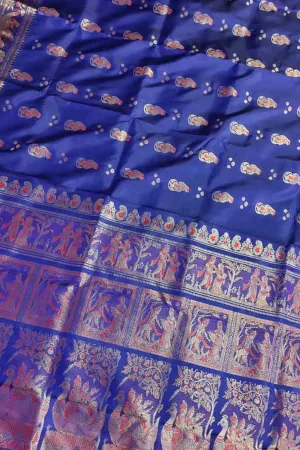 Exquisite Blue Swarnachari Handloom Meenakari Silk Saree