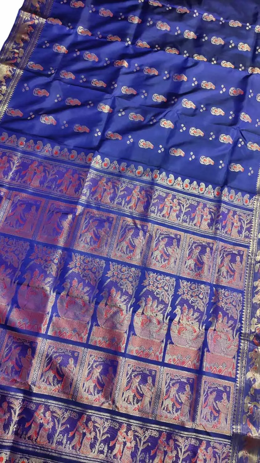 Exquisite Blue Swarnachari Handloom Meenakari Silk Saree