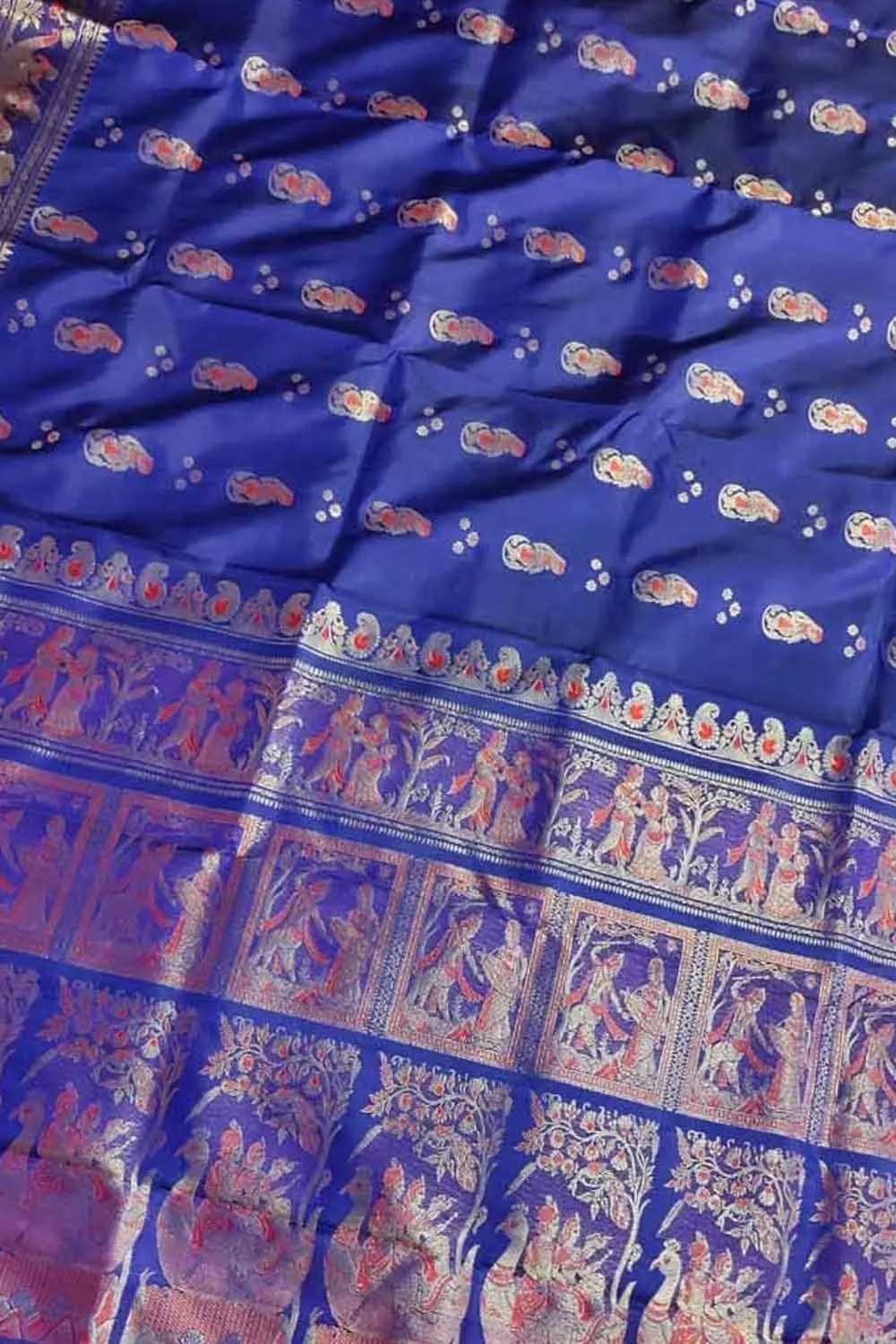 Exquisite Blue Swarnachari Handloom Meenakari Silk Saree