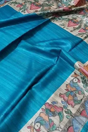 Exquisite Hand Painted Madhubani Tussar Silk Saree