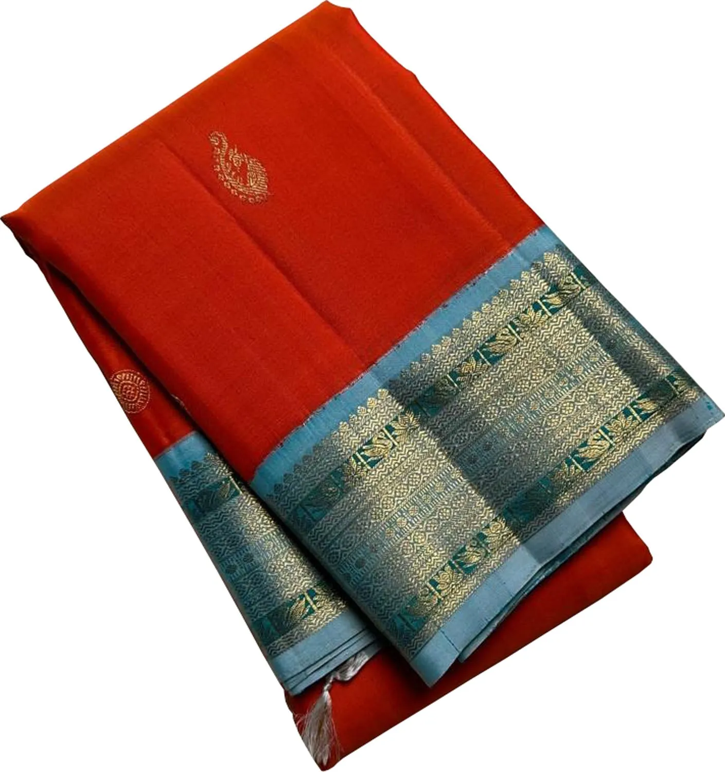 Exquisite Orange Kanjeevaram Silk Saree - Handloom Beauty