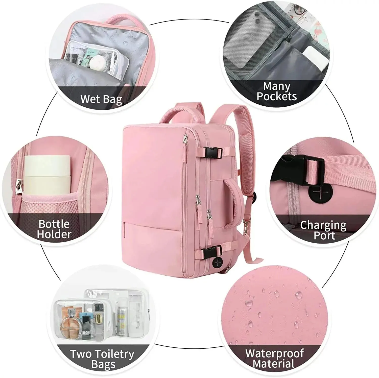 Extra Large Travel Backpack for Women as Person Item Flight Approved, 40L Carry on Backpack, 17 Inch Laptop Backpack, Waterproof Backpack, Hiking Backpack, Casual Bag Backpack(Pink)