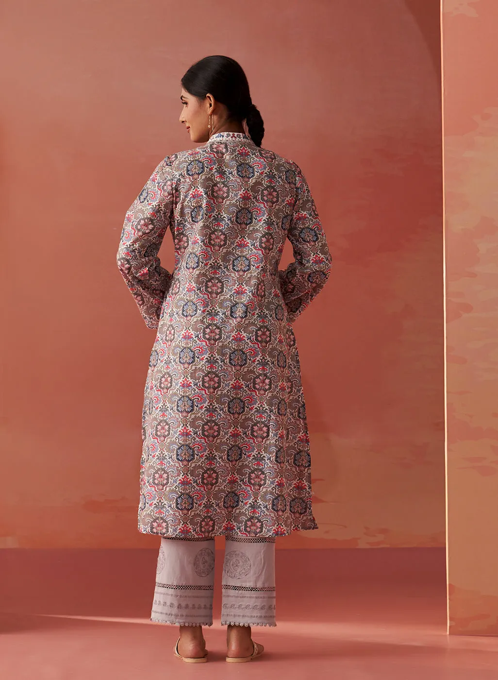 Farah Grey Embroidered Chanderi Kurta for Women