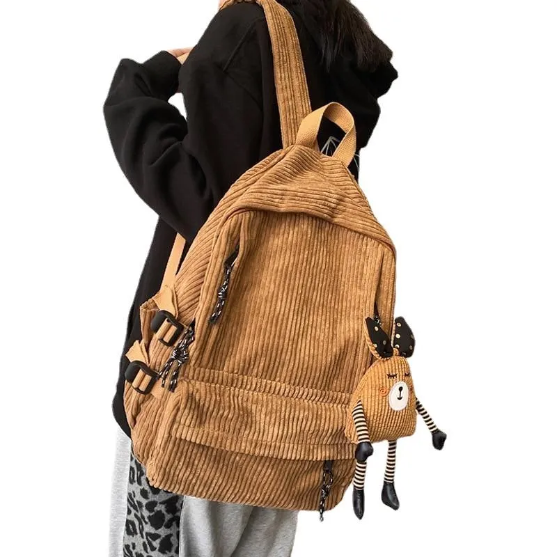 Fashion Luxury Harajuku Sytle Women's Corduroy Backpack Pure Color