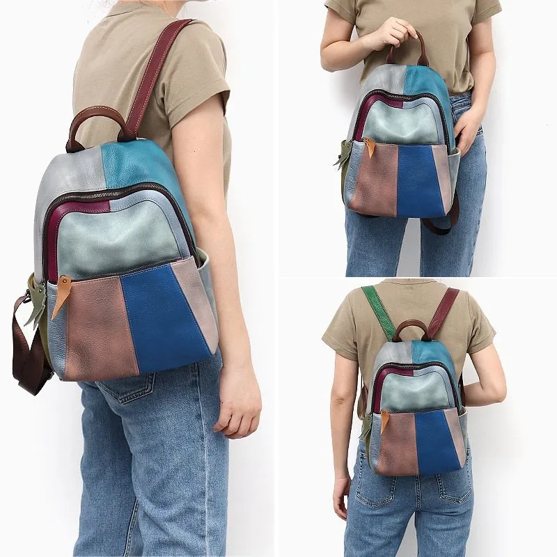 Fashionable Casual Colorful Leather Backpack For Teenage/Women