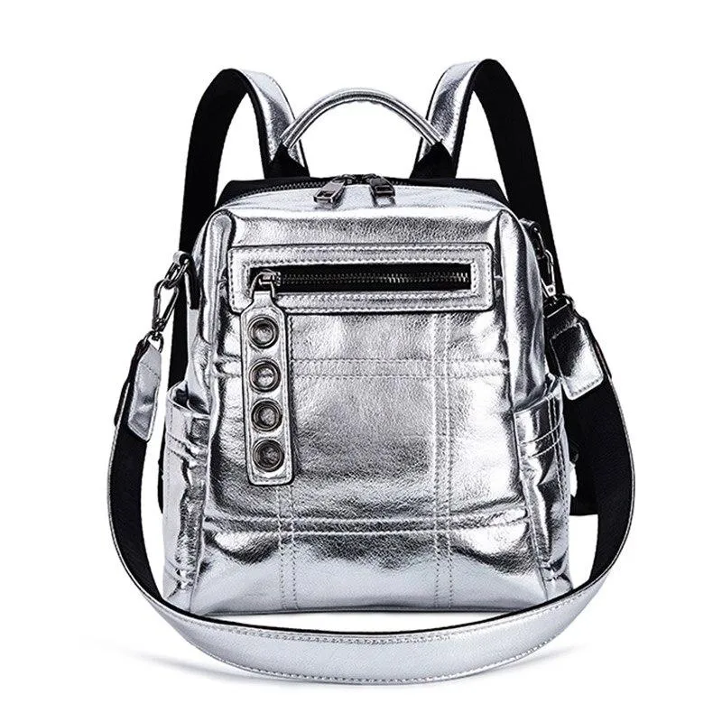 Fashionable Multifunctional Ladies' Glitter Backpack For School Travel Silver