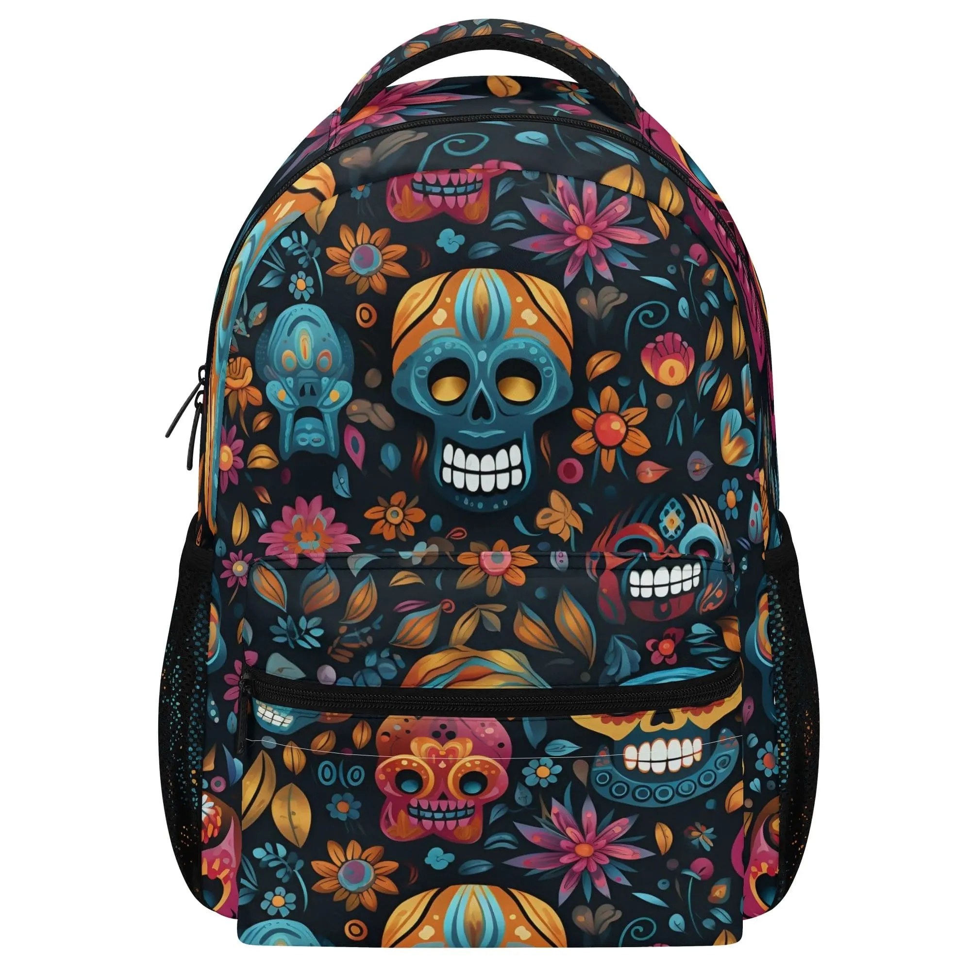 Floral Colorful Skulls Casual Style School Backpack