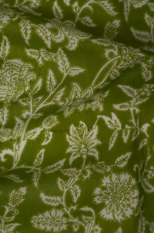 Floral Green Pure Cotton Print Fabric