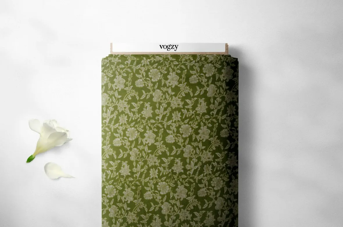 Floral Green Pure Cotton Print Fabric